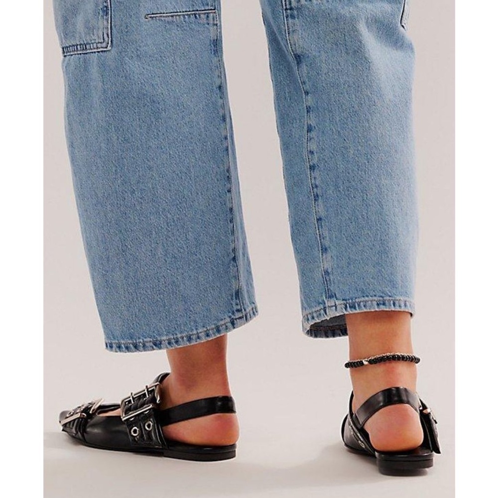 Jeffrey Campbell Lilly Buckle Slingback Flats Sandals Sz 6 Black Silver NEW NIB - Picture 5 of 10